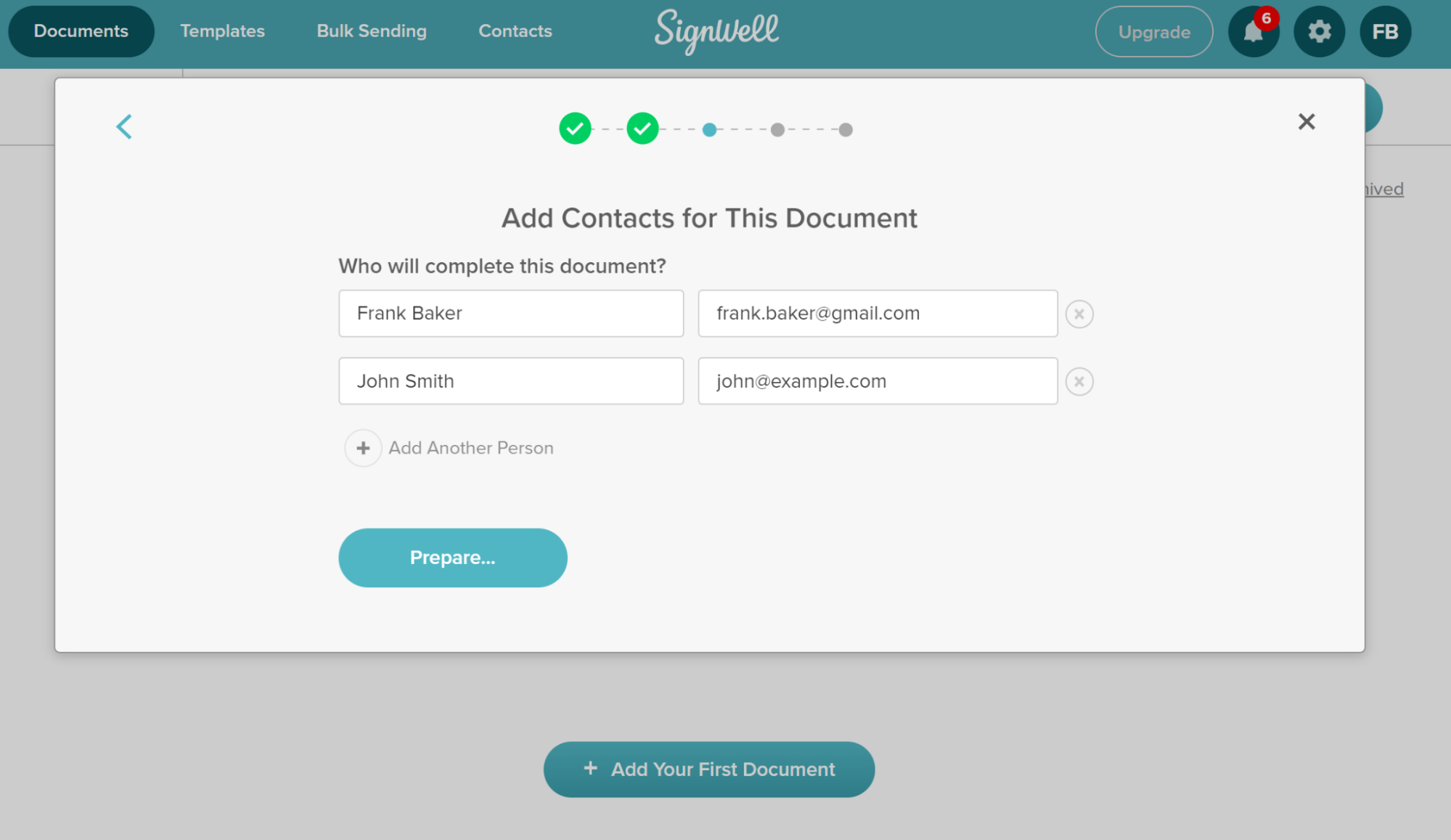SignWell Add Contacts to Document