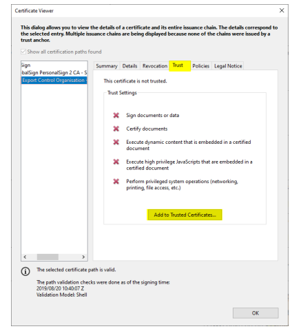 Verify Certificate Trust Settings
