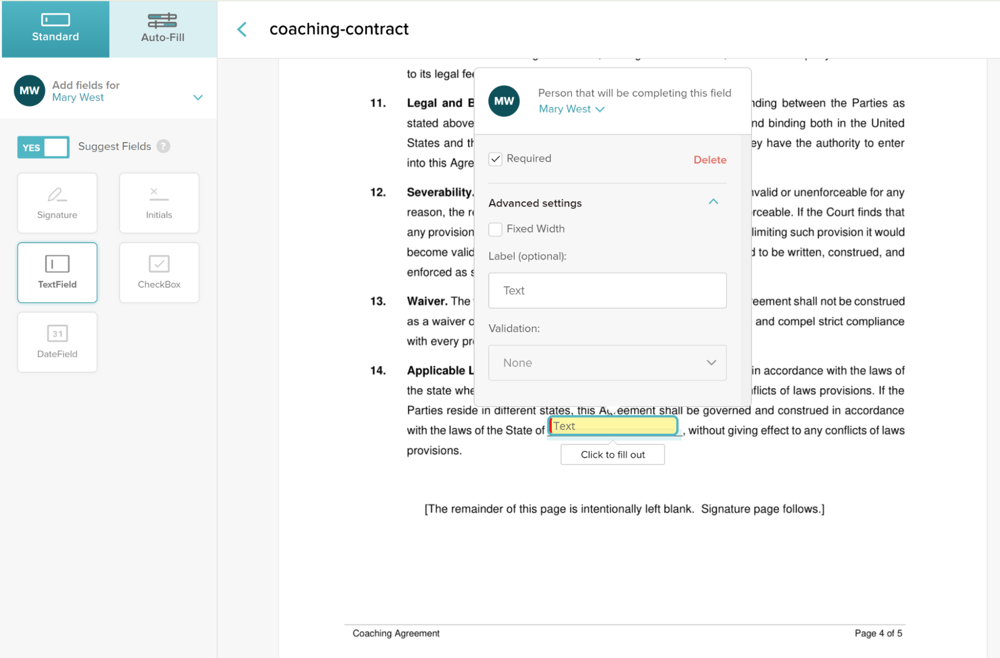 SignWell Document Fields