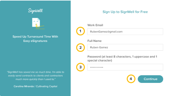 sign up for signwell account