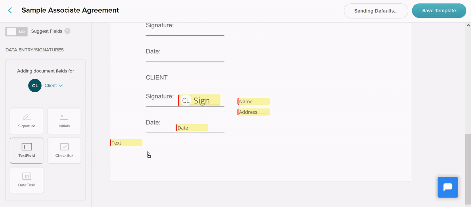 Populate fields in template SignWell