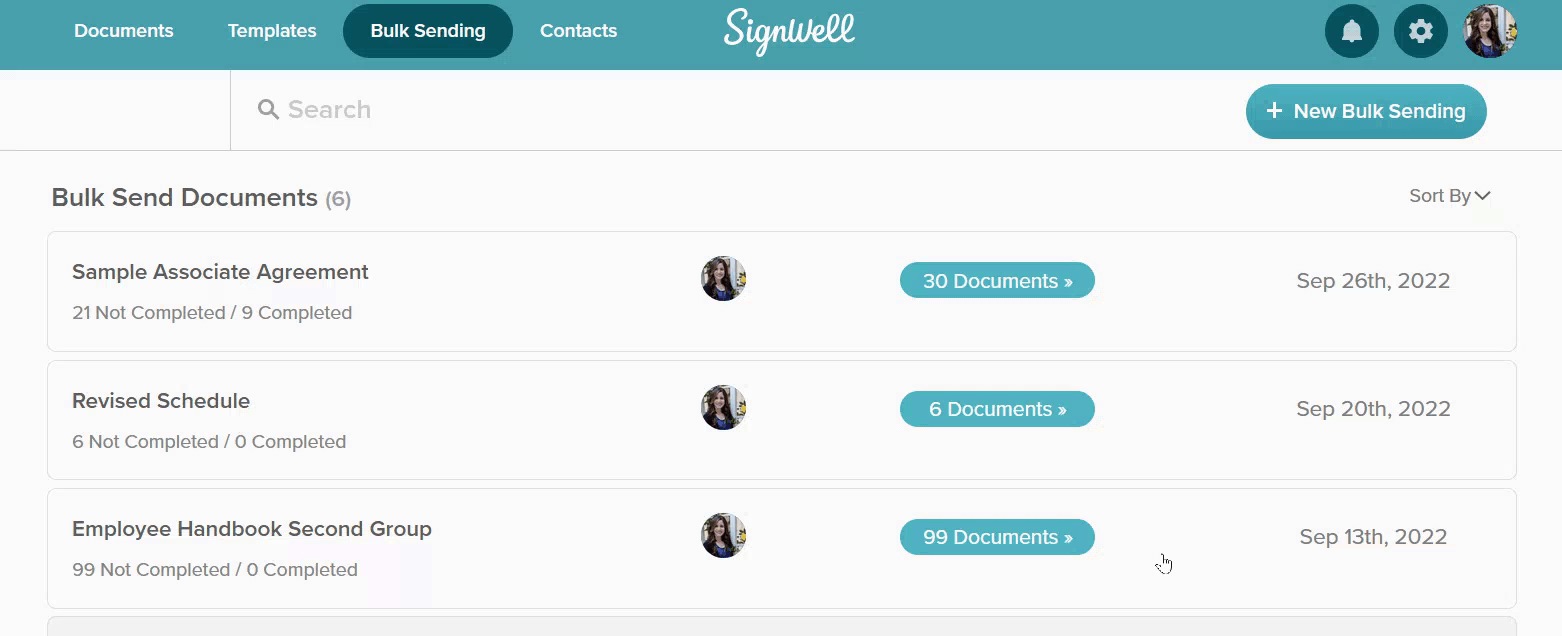 SignWell Bulk Sending Dashboard