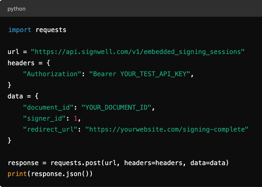 generate embedded signing URL SignWell API