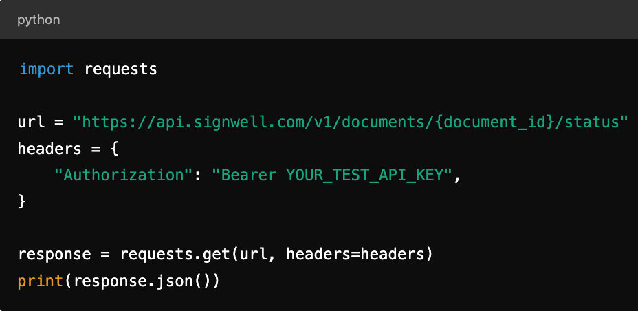 monitor and track test signatures SignWell API